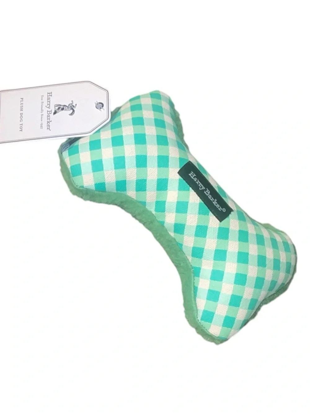 Happy Barker Gingham Bone Dog Toy small NWT